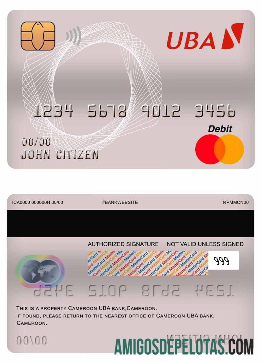 Cartão de débito mestre do banco UBA dos Camarões exemplo